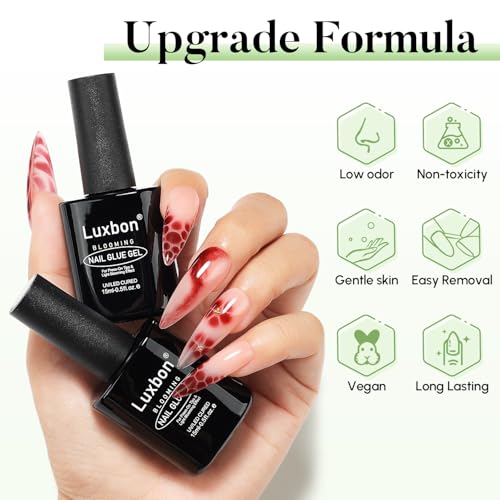 Luxbon 2×15ml Blooming Nail Glue Gel for Press-On & Fake Nails – Strong Adhesive