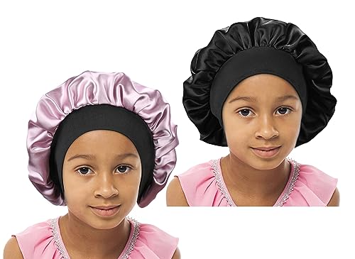 SENGTERM Kids Satin Bonnet, Double Layer Wide Band Sleep Cap for Toddlers