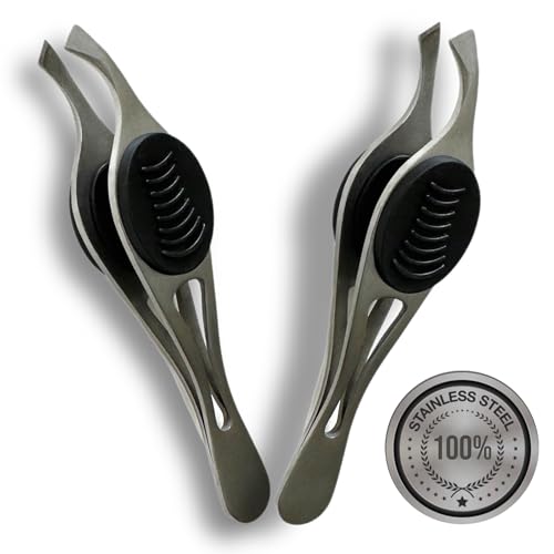 ALAZCO Slanted Tip Eyebrow Tweezers - Non-Slip Stainless Steel
