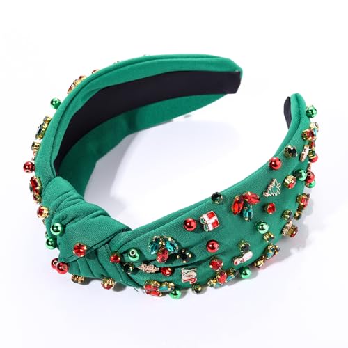 Christmas Knotted Headband with Sparkly Crystals - Red and Green Holiday Hair