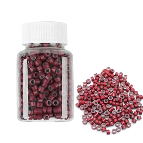 1000Pcs Silicone-Lined Micro Link Rings for Hair Extensions 5mm Wine Red - Hair Beads & Cuffs