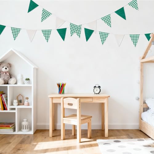G2PLUS Green and White Gingham Bunting Banner - 32Ft Cotton Party Garland