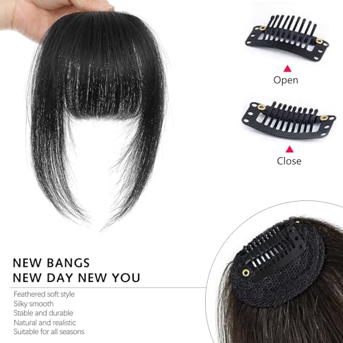 Natural Black Human Hair Clip-In Bangs for Women — French Curtain Style