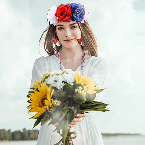4th of July Accessories Set for Women - Patriotic Headband Necklace Earrings Bundle