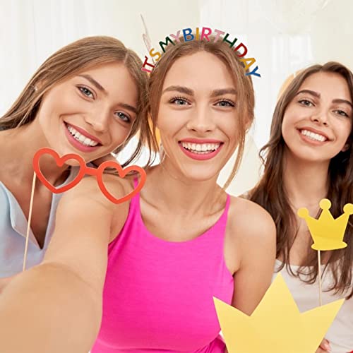 CIEHER Rainbow Birthday Crown Headband for Women - Adjustable Tiara