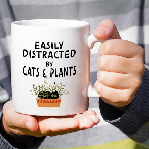 Funny Cat and Plant Lover Mug - 11 Oz Ceramic Coffee Cup Gift