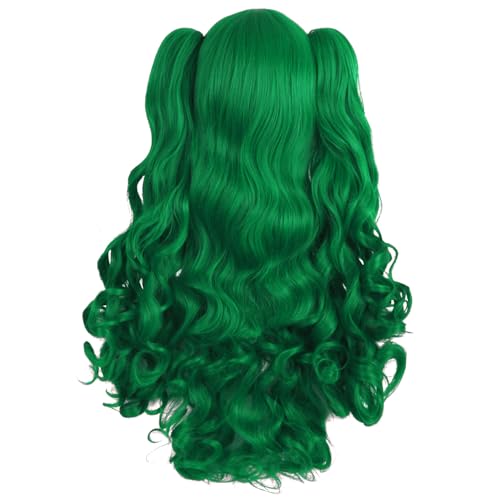 Grass Green Long Curly Clip-On Ponytails Cosplay Wig