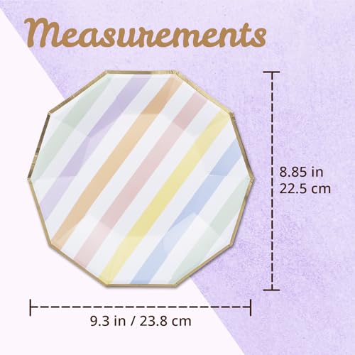 Pastel Rainbow Decagon Paper Plates - 50-Pack 9-Inch Decorative Plates