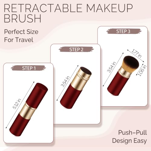 Burgundy Retractable Kabuki Face Brush - Travel Blush Brush