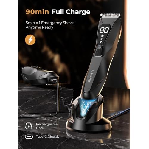 Body Hair Trimmer for Men: Wireless Charging Pubic Hair Trimmer, 4000K LED, Ceramic Blade - No-Nick Grooming, 90Min, Wet/Dry Body Groomer, Gift for Fathers