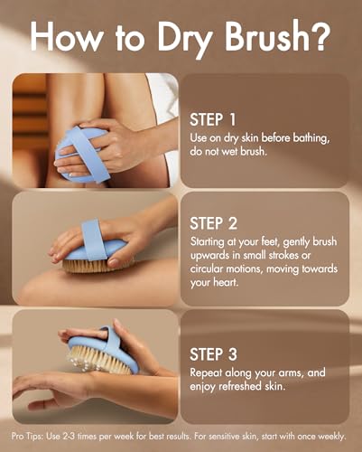 Dry Brushing Body Brush with Massage Nodes - Natural Boar Bristle, Blue Ocean Variant