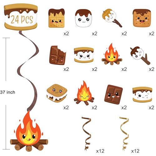 S'mores Bonfire Themed Hanging Swirls - 24 Double-Sided Decorations