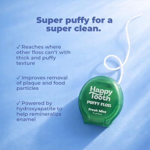 Happy Tooth Expanding Dental Floss with Hydroxyapatite & Mint Flavor - 3 Pack