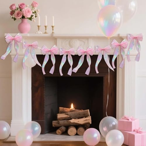 Iridescent Pink Bow Garland - 6.5 ft Party Decoration Banner