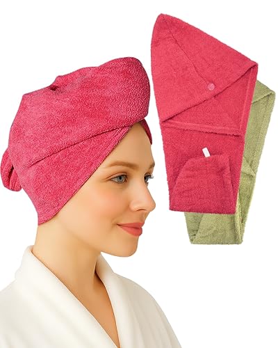Textila 100% Cotton Hair Wrap Towels for Women - Pack of 2