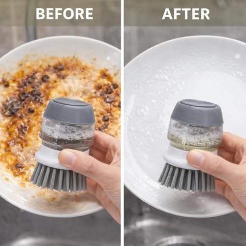 Soap Dispensing Dish Brush with Holder – Ergonomic Kitchen Scrubber