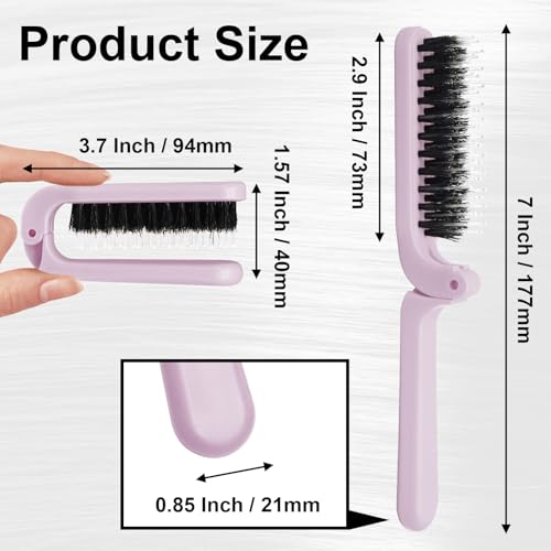 2-Pack Foldable Boar Bristle Brush - Travel-Size Anti-Static Hairbrush