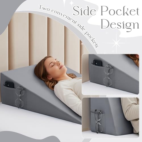 Light Grey Wedge Pillow Cover - Soft Microfiber with Side Pockets