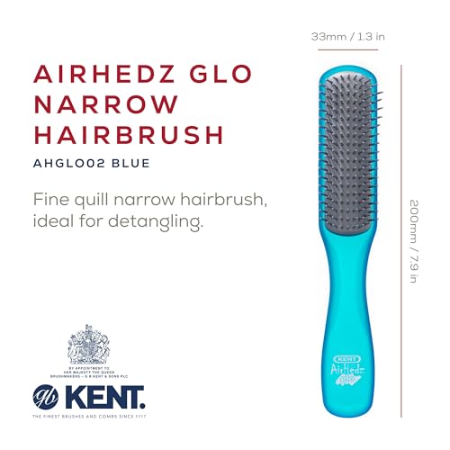 Kent Airhedz Glo Blue Detangling Hair Brush - 9 Row Ionic Nylon Bristles
