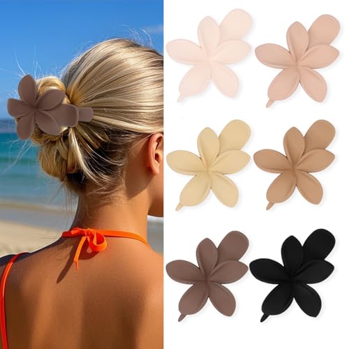 YISSION 6 Pcs Neutral Colors Flower Flat Hair Clips for Women & Girls
