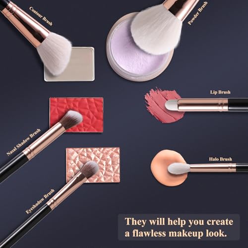 13-Piece Black Makeup Brush Set with Goat Hair & Synthetic Bristles for Face & Eyes