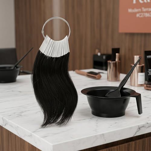 30-Piece Hair Color Ring with Real Human Hair Samples for Salon Use