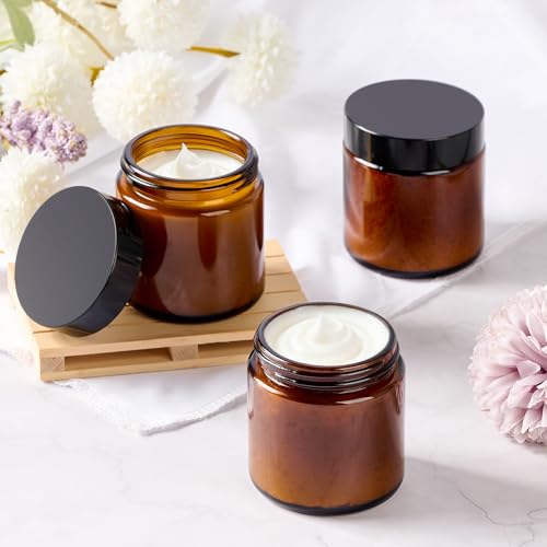 Qeirudu 4 oz Amber Glass Jars with Lids - 12 Pack, UV Protection & Leak-proof