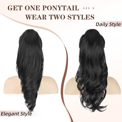 Lommel 18-Inch Claw Clip Ponytail Extension - Black Synthetic Hair Piece