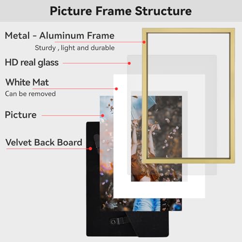 BKABOT 4x5 Brass Aluminum Photo Frame with HD Glass