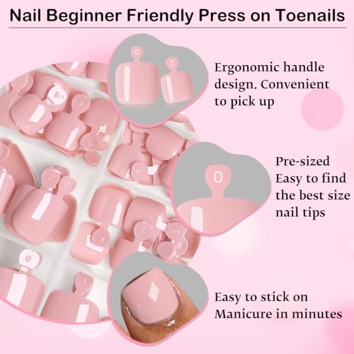 LoveOurHome Nude Press On Toenails Kit with Tabs - Short Square Fake Toe Nails for Women