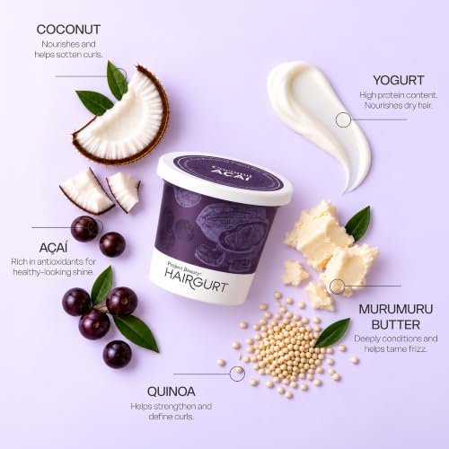 Hairgurt Curl Perfecting Yogurt Hair Mask - Deep Conditioning for Curly & Wavy Hair - Natural Coconut & Acai - 6 oz