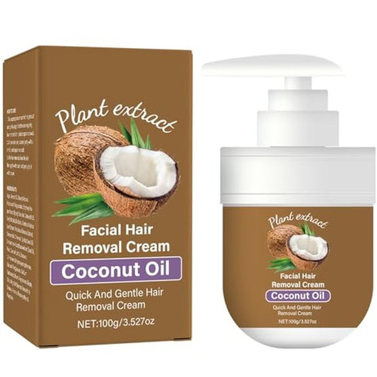 Coconut Oil Facial Hair Removal Cream for Women, Facial Depilatory Cream with Natural Coconut Oil, Gentle & Painless Hair Removal Cream for Face, Chin, Upper Lip, No Irritation, All Skin Types