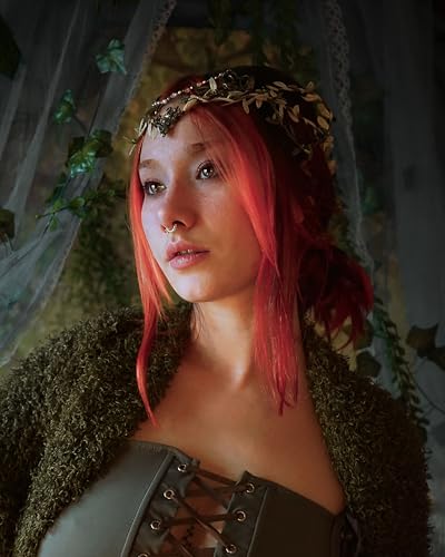 MOSTORY Handmade Green-Beige Forest Leaf Crown for Cosplay & Parties