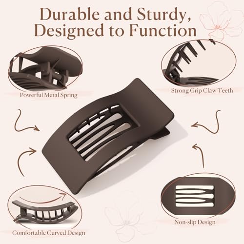 RDUQM 2 Pcs Flat Hair Clips Set - Black & Brown Large Duckbill Claws for Thick & Thin Hair