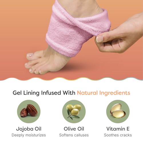 ZenToes Moisturizing Socks for Cracked Heel Treatment, Vitamin E, Olive Oil and Jojoba Oil Infused Heel Socks, Spa Gifts for Women, Relaxation Gifts for Women (Fuzzy Pink, Regular)