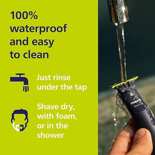 Philips OneBlade Trimmer & Shaver, Trim & Shave Any Length with Extra Skin Protection, Dual-Sided Blade, Waterproof Body Electric Razor, USB Charging, 2 Stubble Combs Included