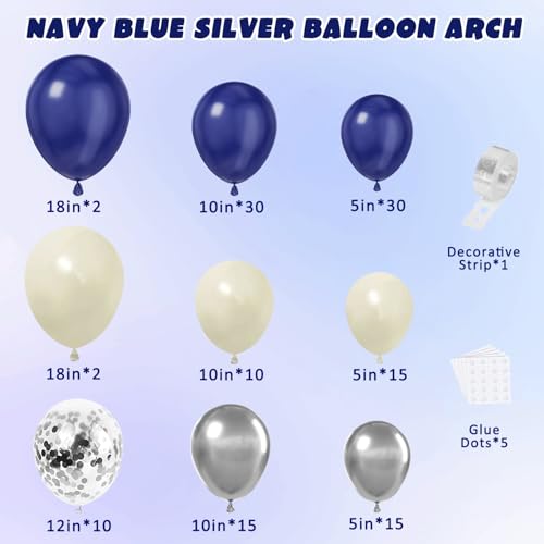 Navy Blue and Silver Balloon Arch Kit - 129 Pcs for Events