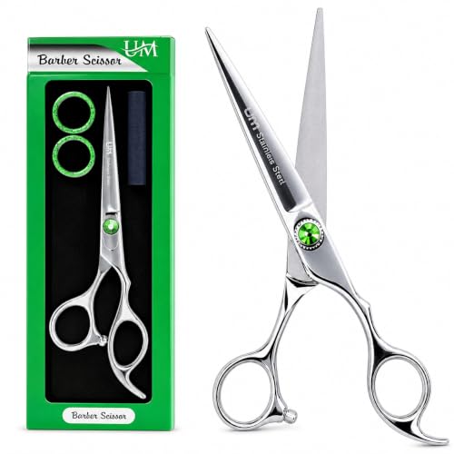 UM Supplies 6.5" Silver-Green Barber Scissors - Multi-Purpose Hair Shears