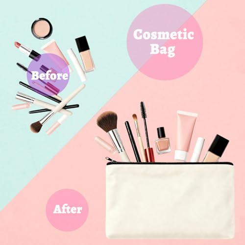 Beige Canvas Makeup Bag with Colorful Tassels - 10 Pack