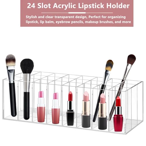 24-Slot Acrylic Lipstick Organizer with Multi-Compartment Display Rack
