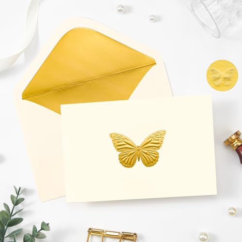 Crisky 25 Pack Blank Greeting Cards with Envelopes & Stickers - 4x6 Gold Foil Butterfly Design
