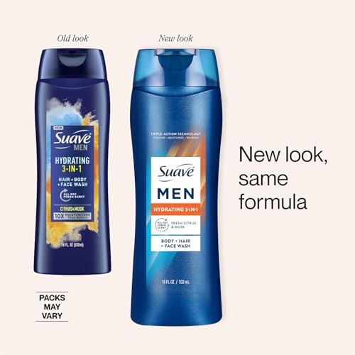 Suave Men 3-in-1 Hair, Body & Face Wash Set - Hydrating & Citrus Rush