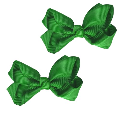 3 Inch Grosgrain Bow Clips for Girls - Set of 2 Kelly Green