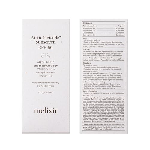 Melixir Airfit Invisible Sunscreen SPF 50 - Moisturizing Protection for Sensitive Skin
