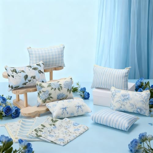 12 Pcs Floral Bow Makeup Bags - Vintage Aesthetic Canvas Toiletry Pouches