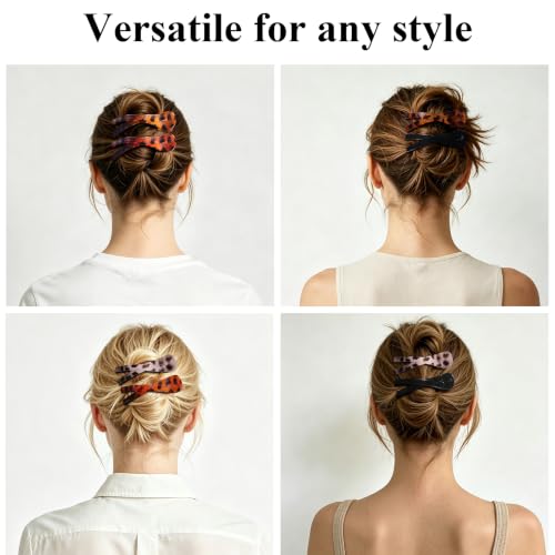 Amlaidu Stackable Flat Hair Clips for Women - Black & Tortoise, Medium to Thick Hair
