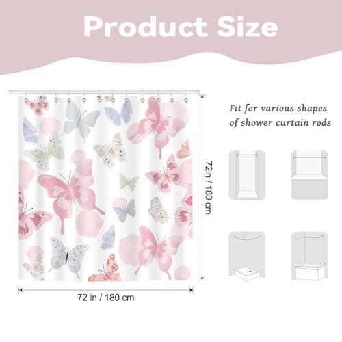 Romantic Butterfly Shower Curtain - Soft Pastel Waterproof 72x72