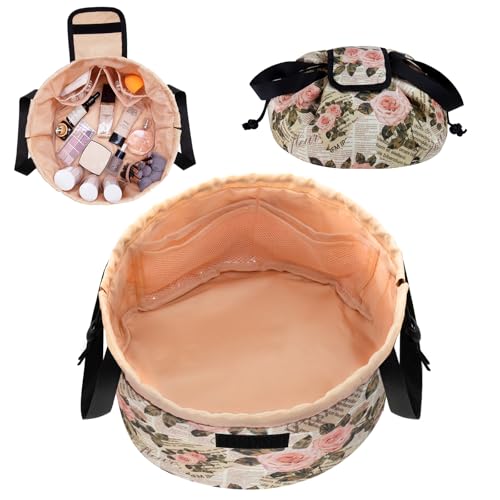 TAPMEI Large Lay-Flat Drawstring Makeup Bag - Waterproof Travel Organizer