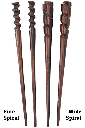 Fine Cut Spiral Hair Pin Chopsticks - Hand Carved Wood Sticks