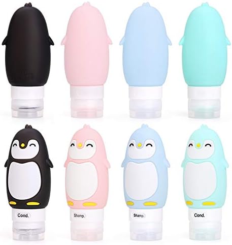 Leakproof Silicone Travel Bottles Set | 3oz Refillable Penguin Containers - TSA Approved, BPA Free